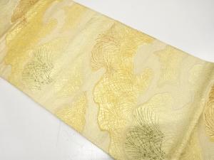 霞取りに草葉模様織り出し　袋帯